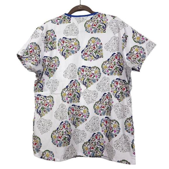 Divine Scrub Top Size 2x Jdm Scrubs Nurse Nursing Shirt Top Work White Hearts   - Picture 2 of 12